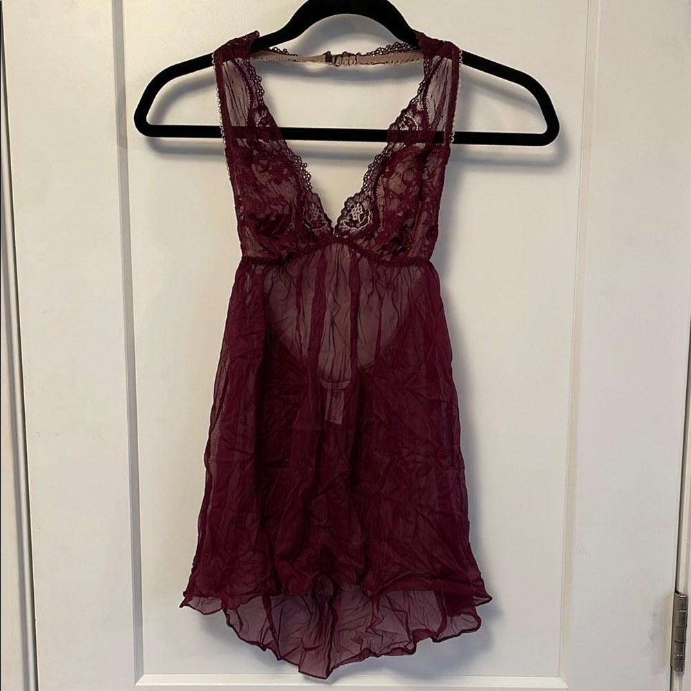 Elegant Burgundy Lace Victoria’s Secret Babydoll